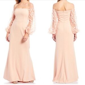 Eliza J Pink Off-Shoulder Bishop Sleeve Gown